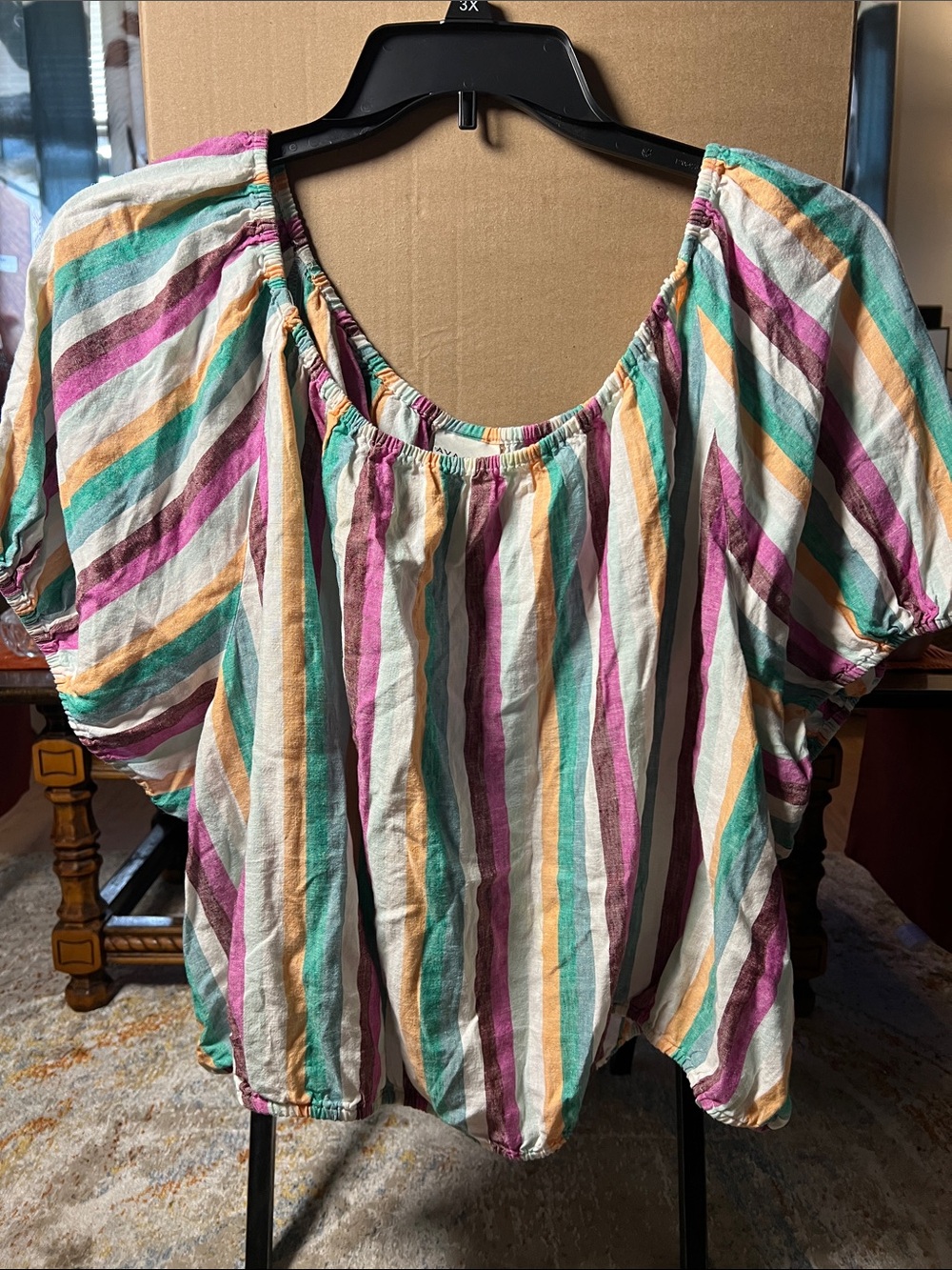 Ava & Viv Multicolor Striped Puff Sleeve Blouse
